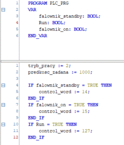program obsługujący pracę falownika 